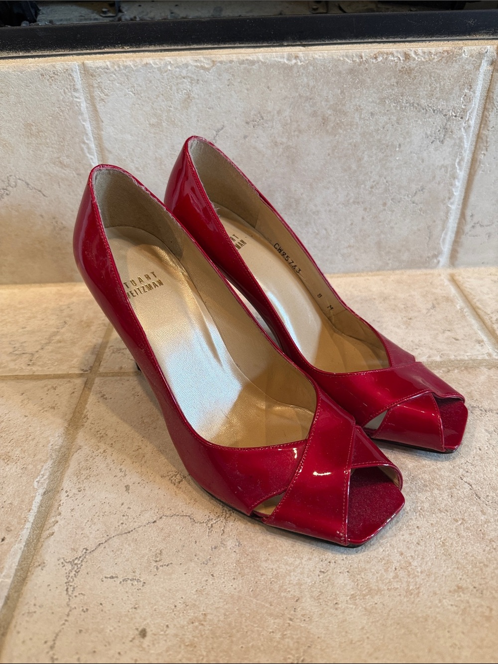 Stuart Weitzman Red Peep-Toe Heels
